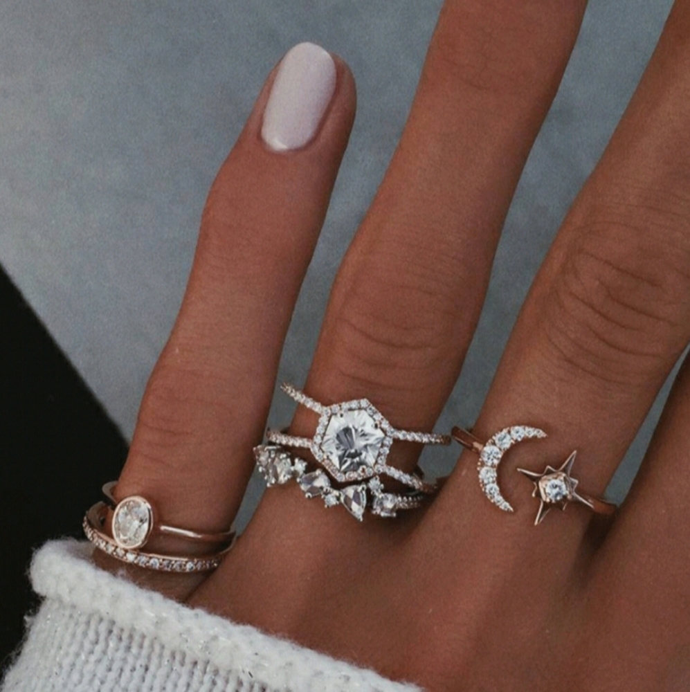 Starry Night Sky Inlaid Drill Ring Set